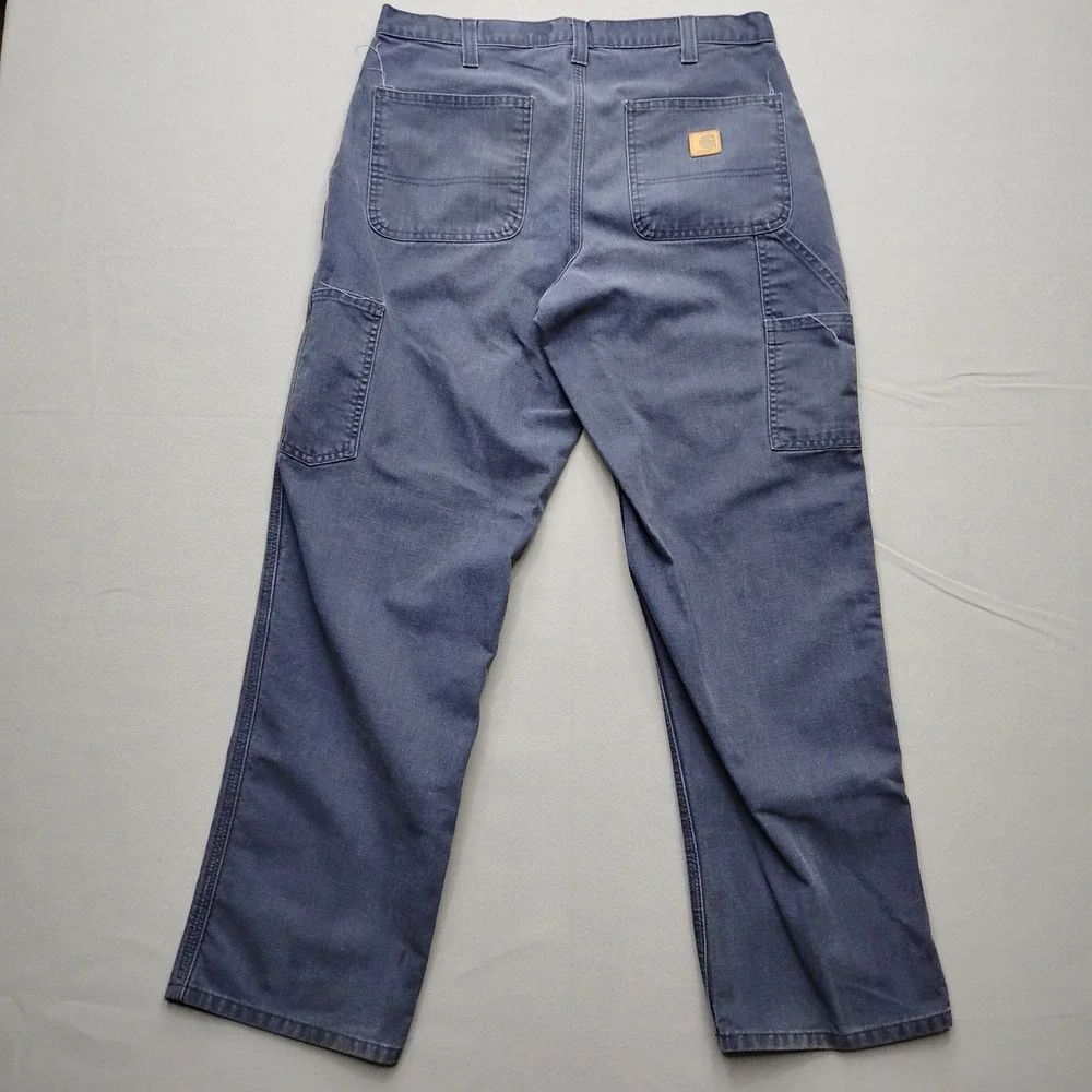 Carhartt Mens Dungaree Fit Canvas Work Pants Navy Blue 34x32 Utility Carpenter
